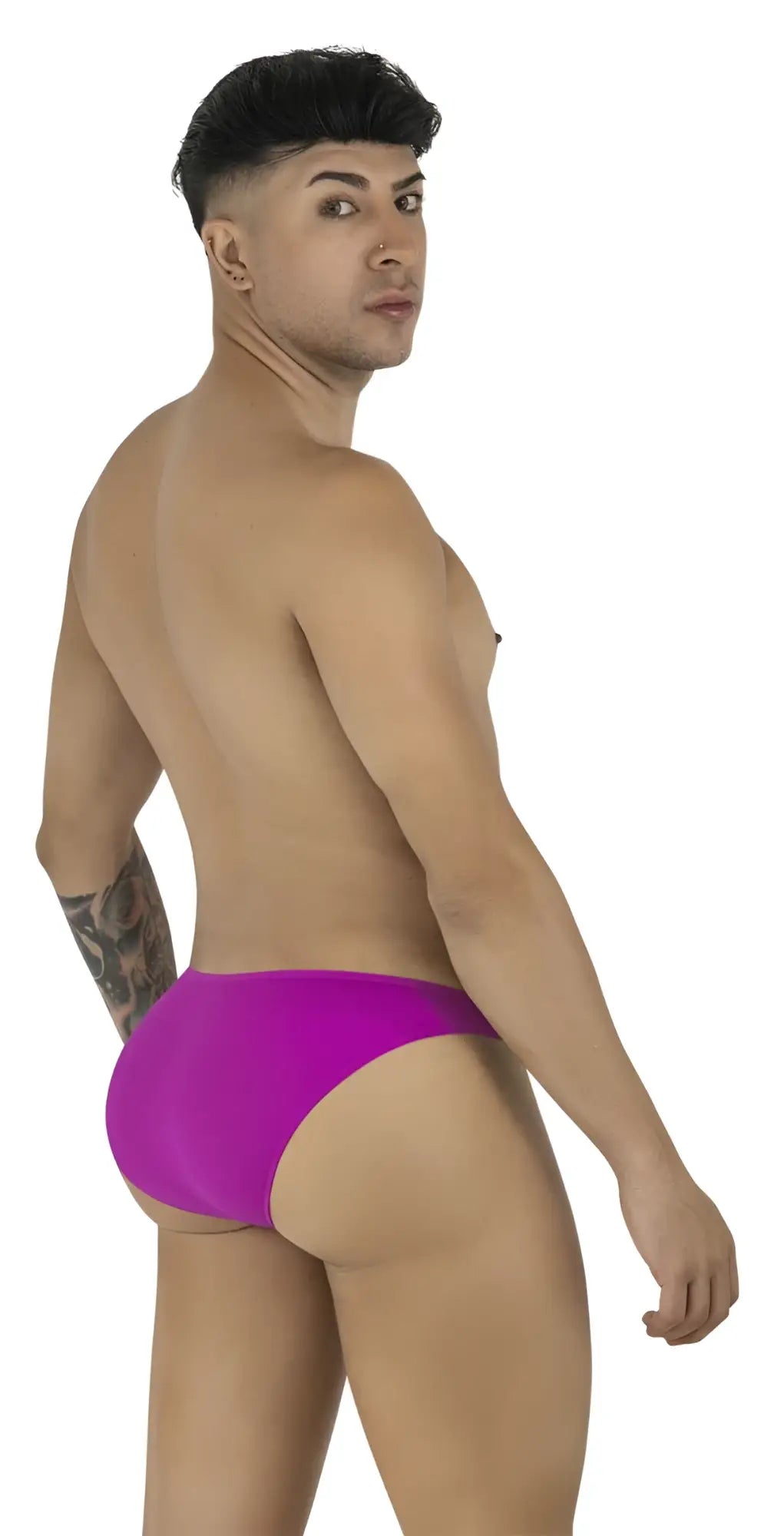 Back view of the magenta CandyMan 99928 bikini on a male model.