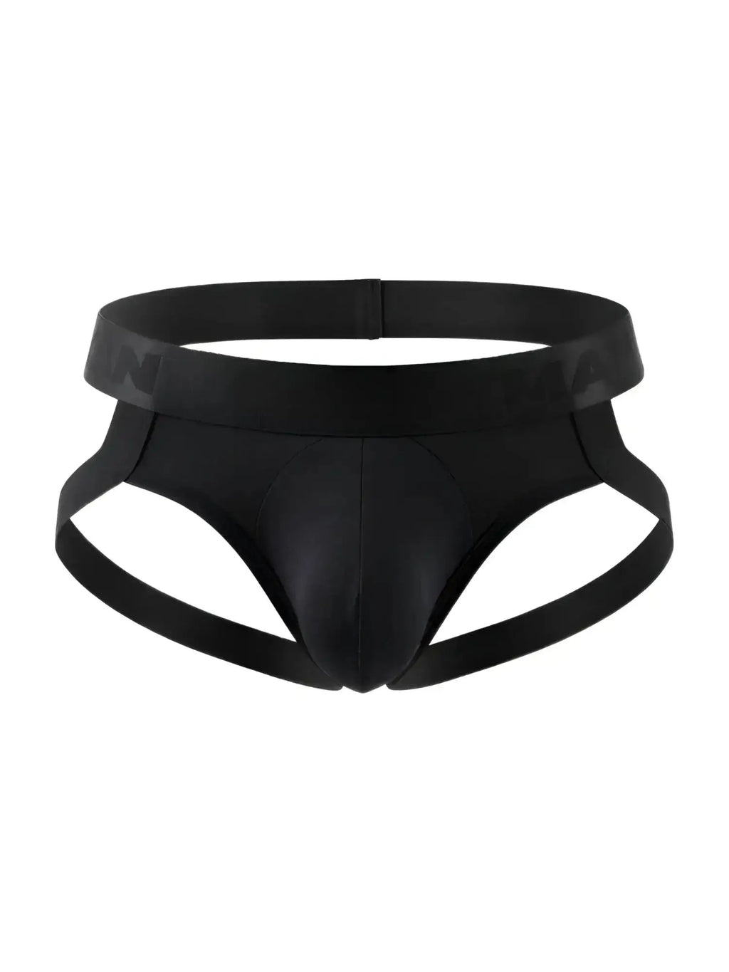 Front view of black CandyMan 99929 jockstrap underwear.