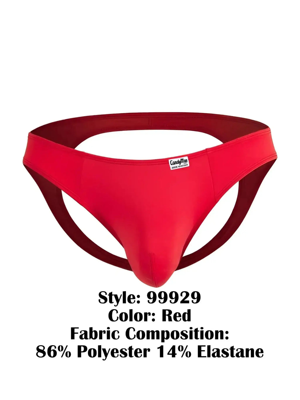 Front view of the red CandyMan 99929 backless jockstrap.