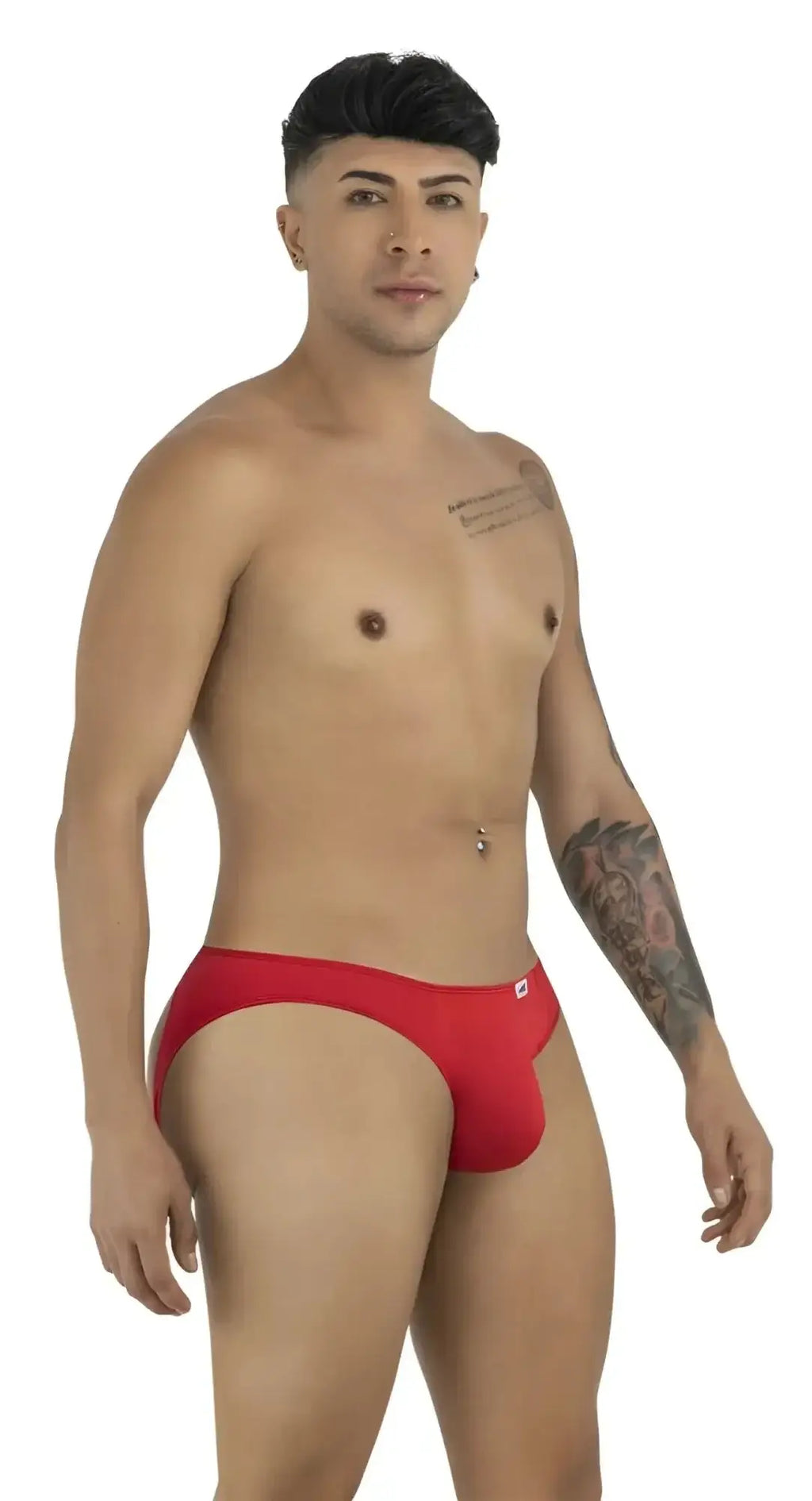 CandyMan 99929 jockstrap in red, studio shot showing the front view on a male model.