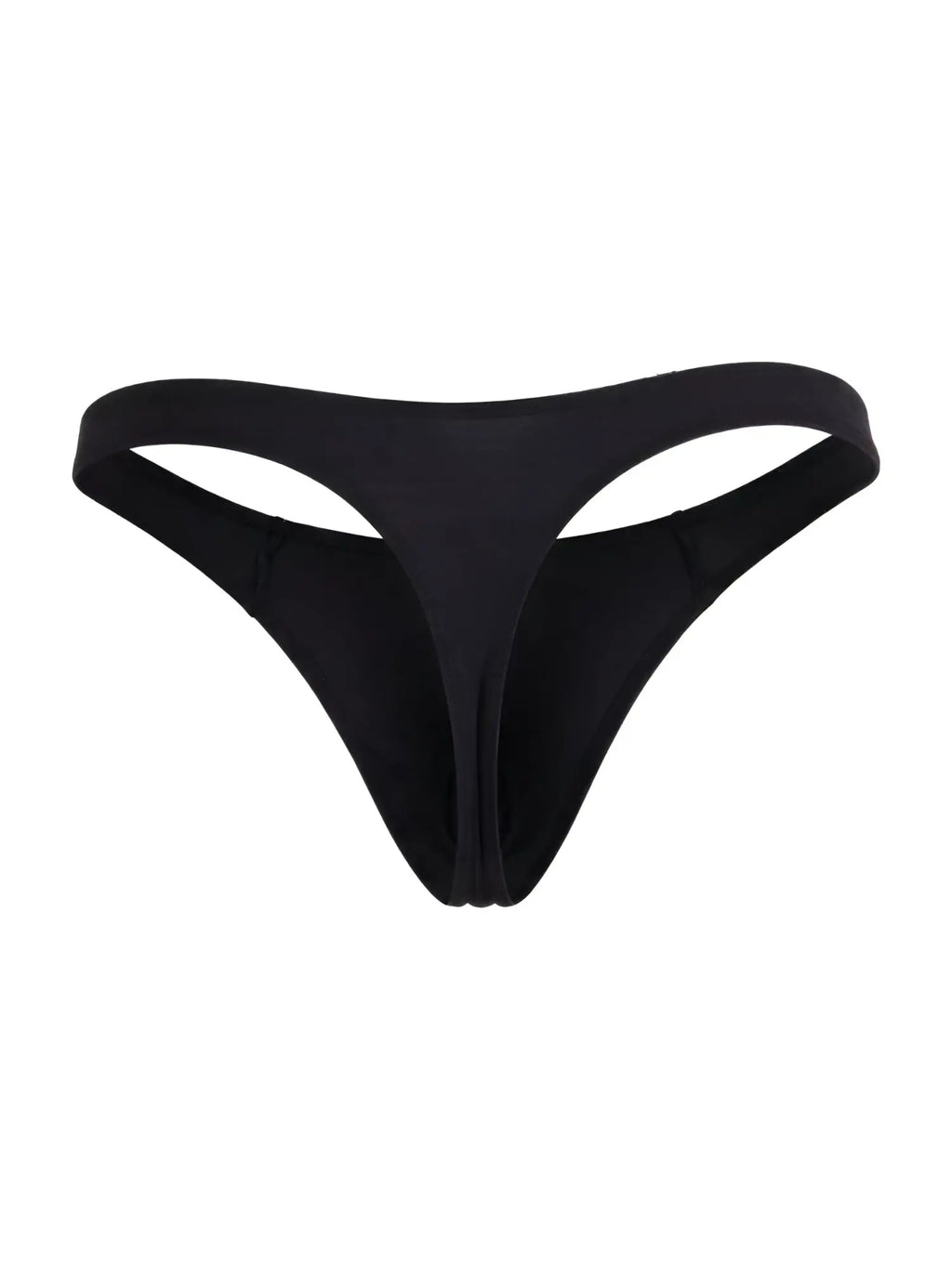 Front view of the black CandyMan 99930 thong g-string underwear on a white background.