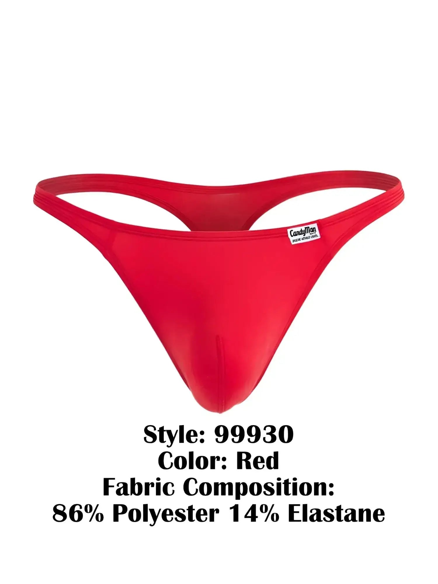 Front view of the red CandyMan 99930 thong on a white background.