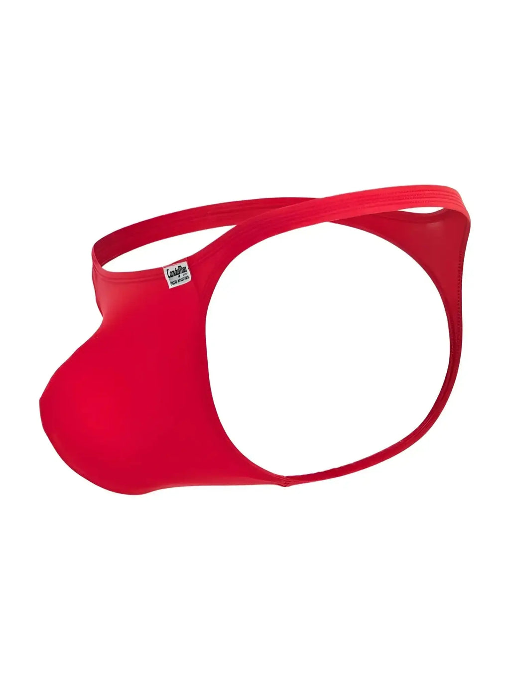 CandyMan 99930 thong in red, side view showing the pouch design.