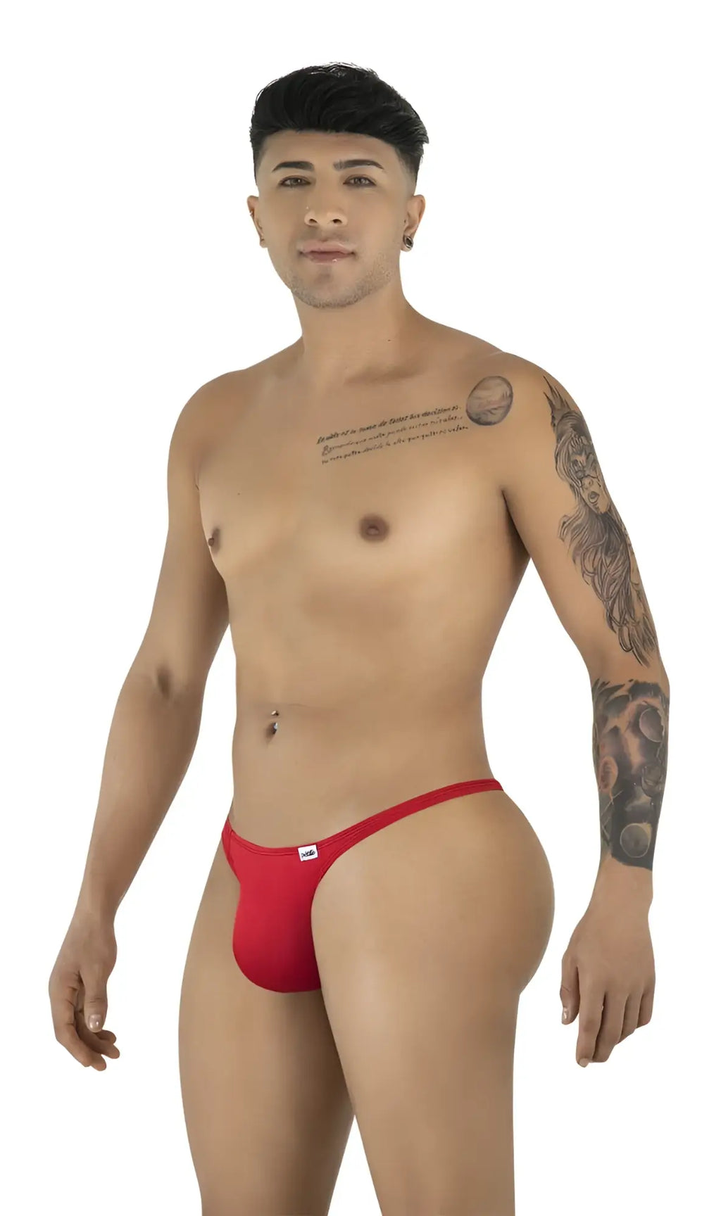 CandyMan 99930 thong in red, front view showing a man wearing the G-string style underwear.