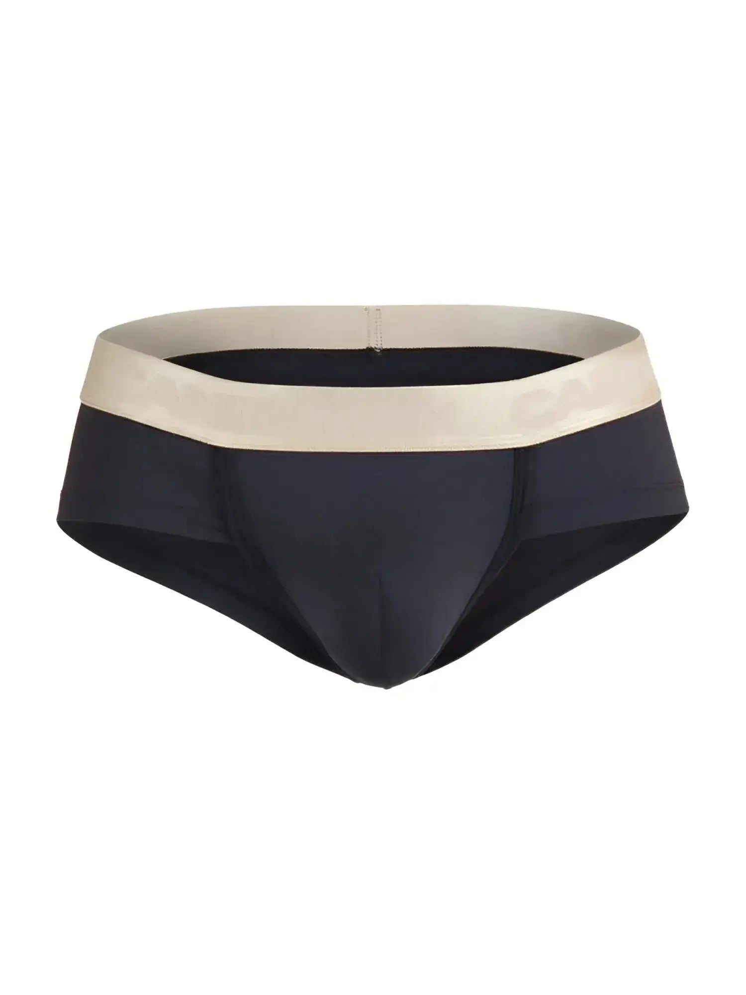 Front view of black CandyMan 99932 briefs with a light-colored branded waistband on a white background.