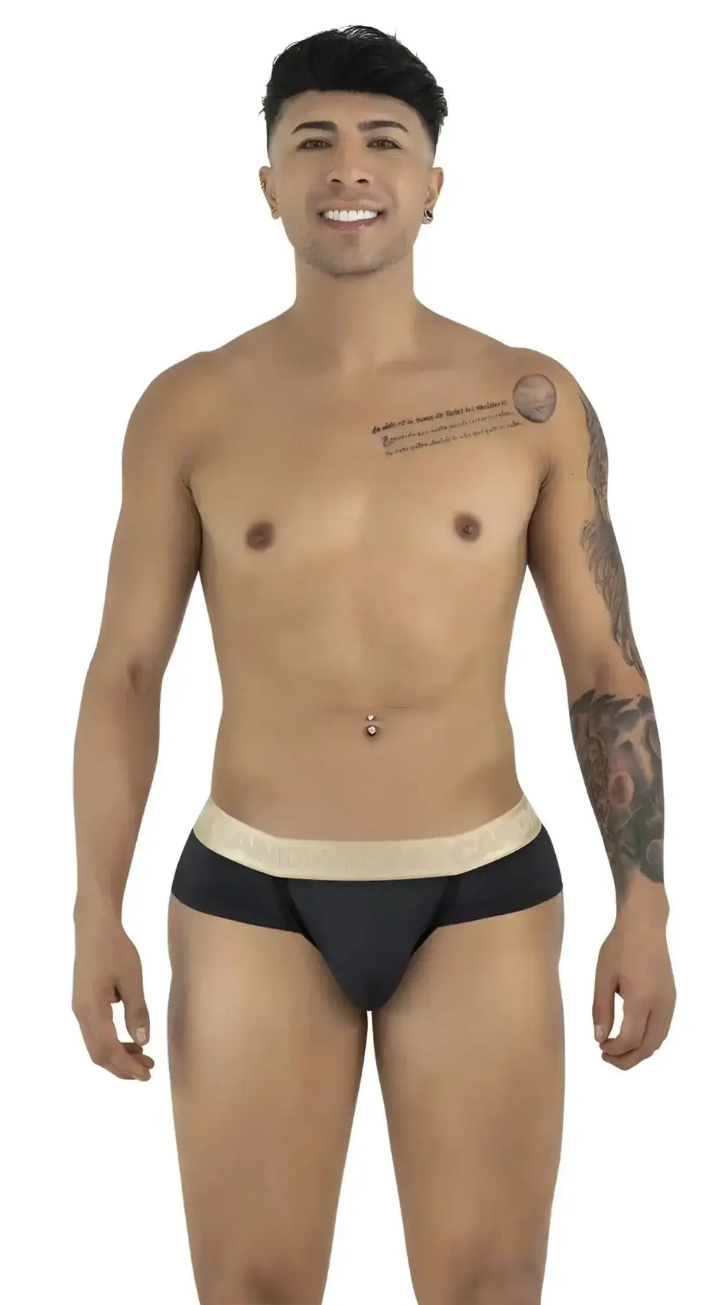 Front view of CandyMan 99932 black briefs on a male model.