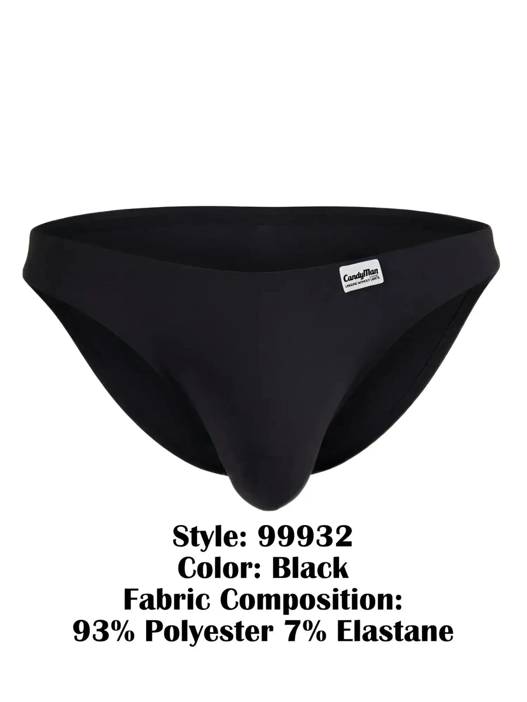 CandyMan 99932 black bikini briefs in a front view against a white background.
