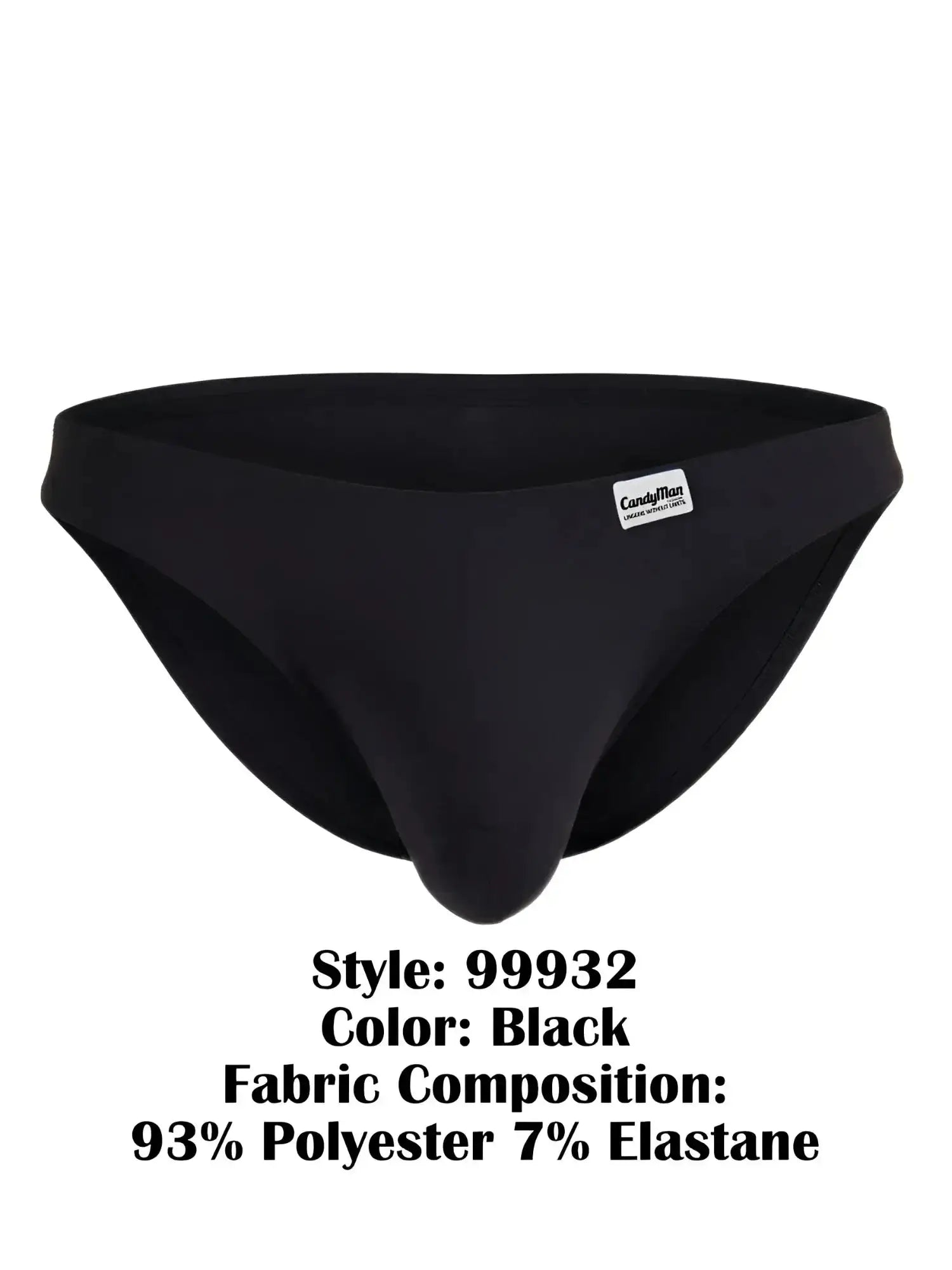 CandyMan 99932 black bikini briefs in a front view against a white background.