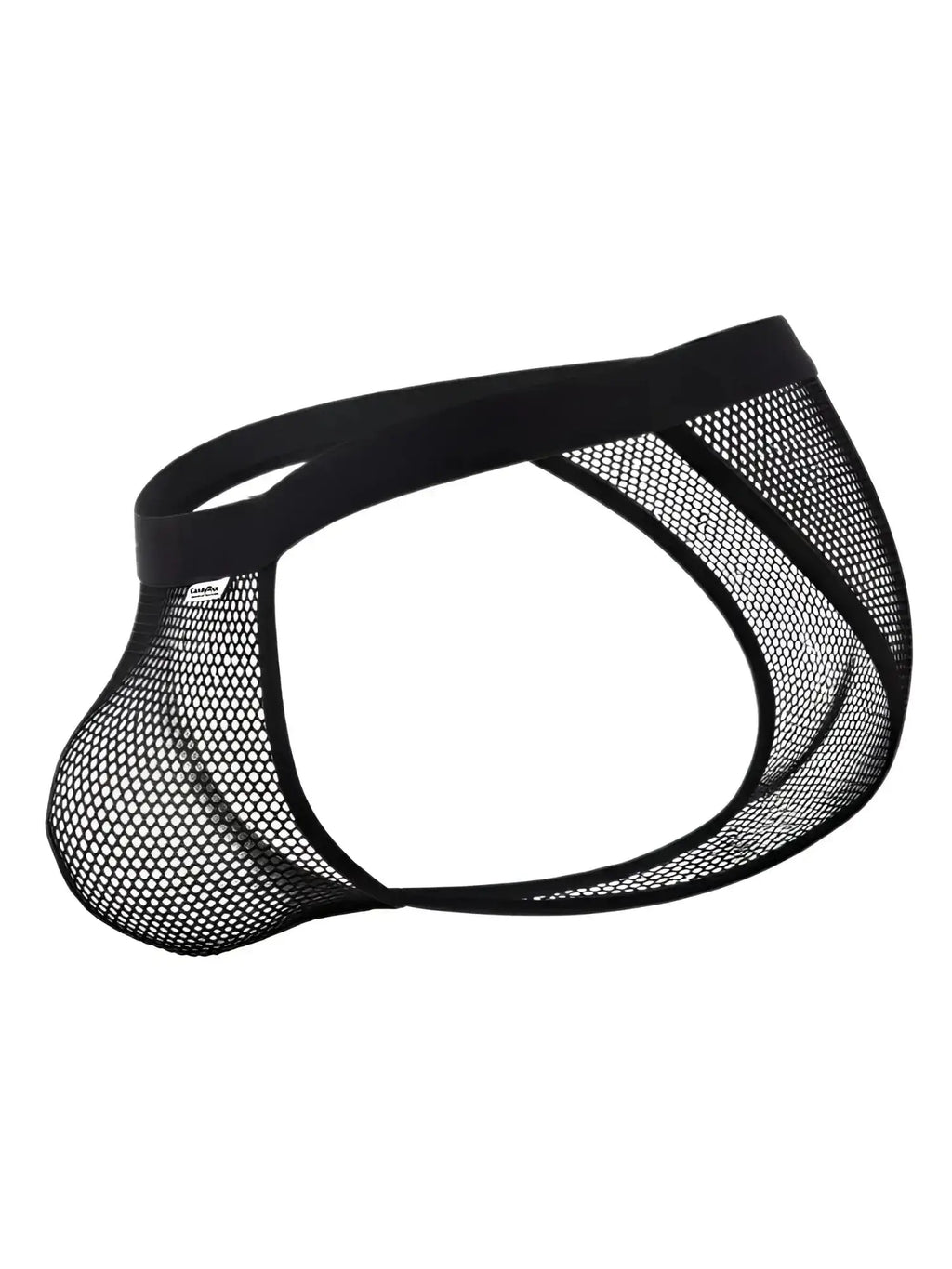 CandyMan 99933 bikini in black mesh, side view showing product design against a white background.