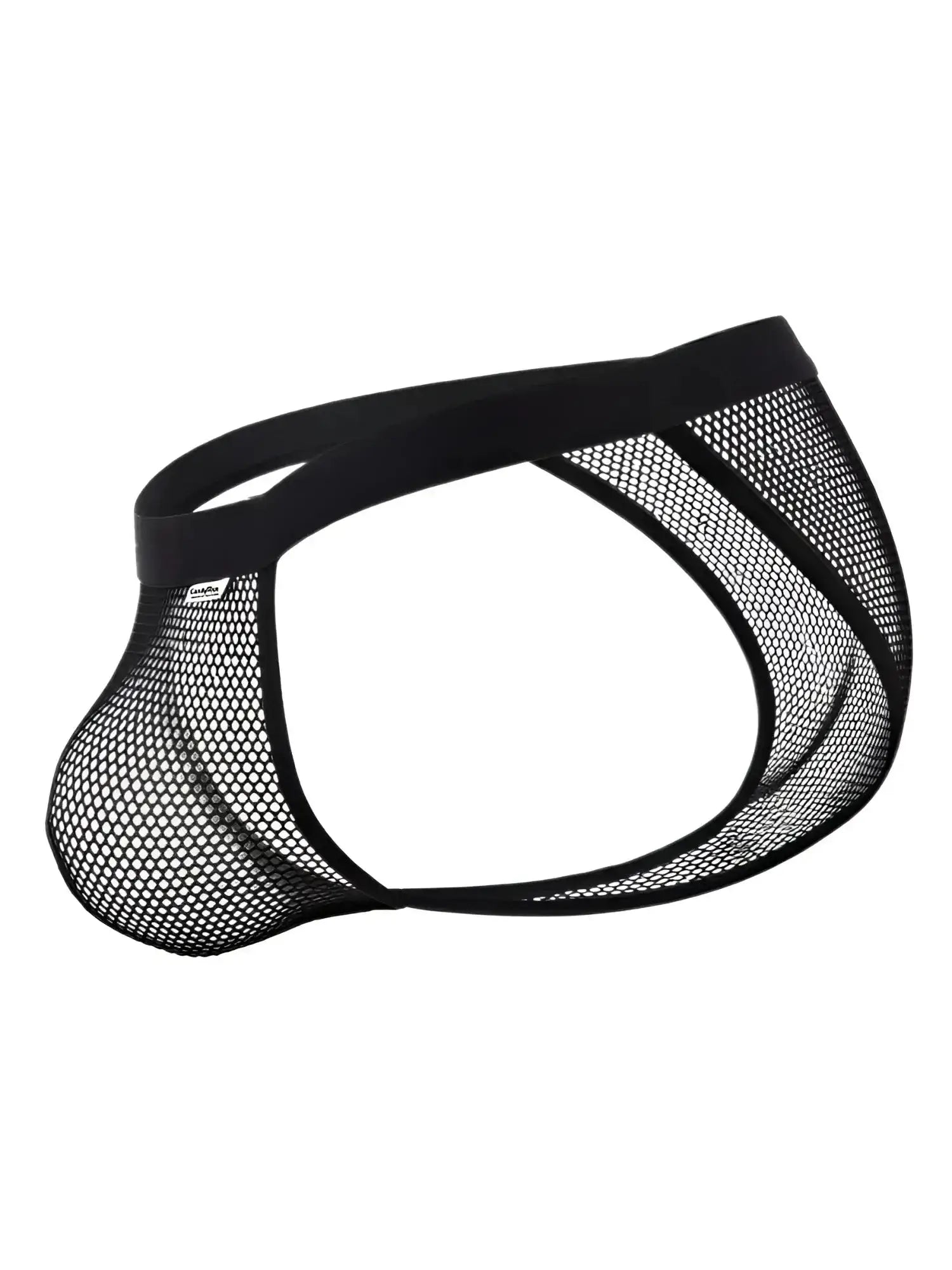 CandyMan 99933 bikini in black mesh, side view showing product design against a white background.