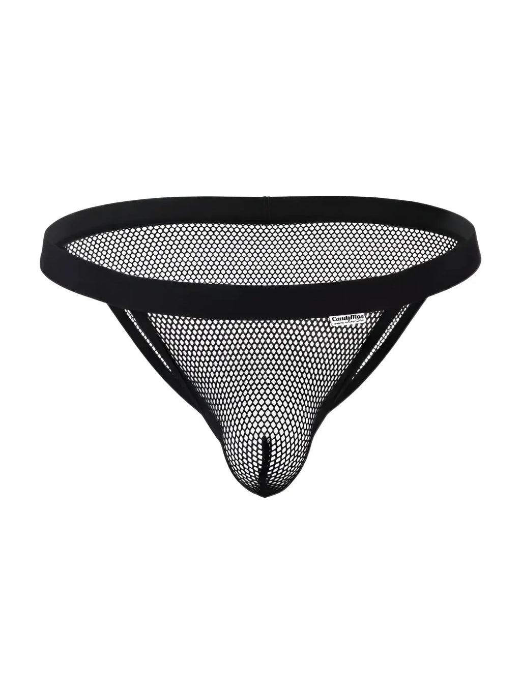 CandyMan 99933 black mesh bikini underwear, front view.