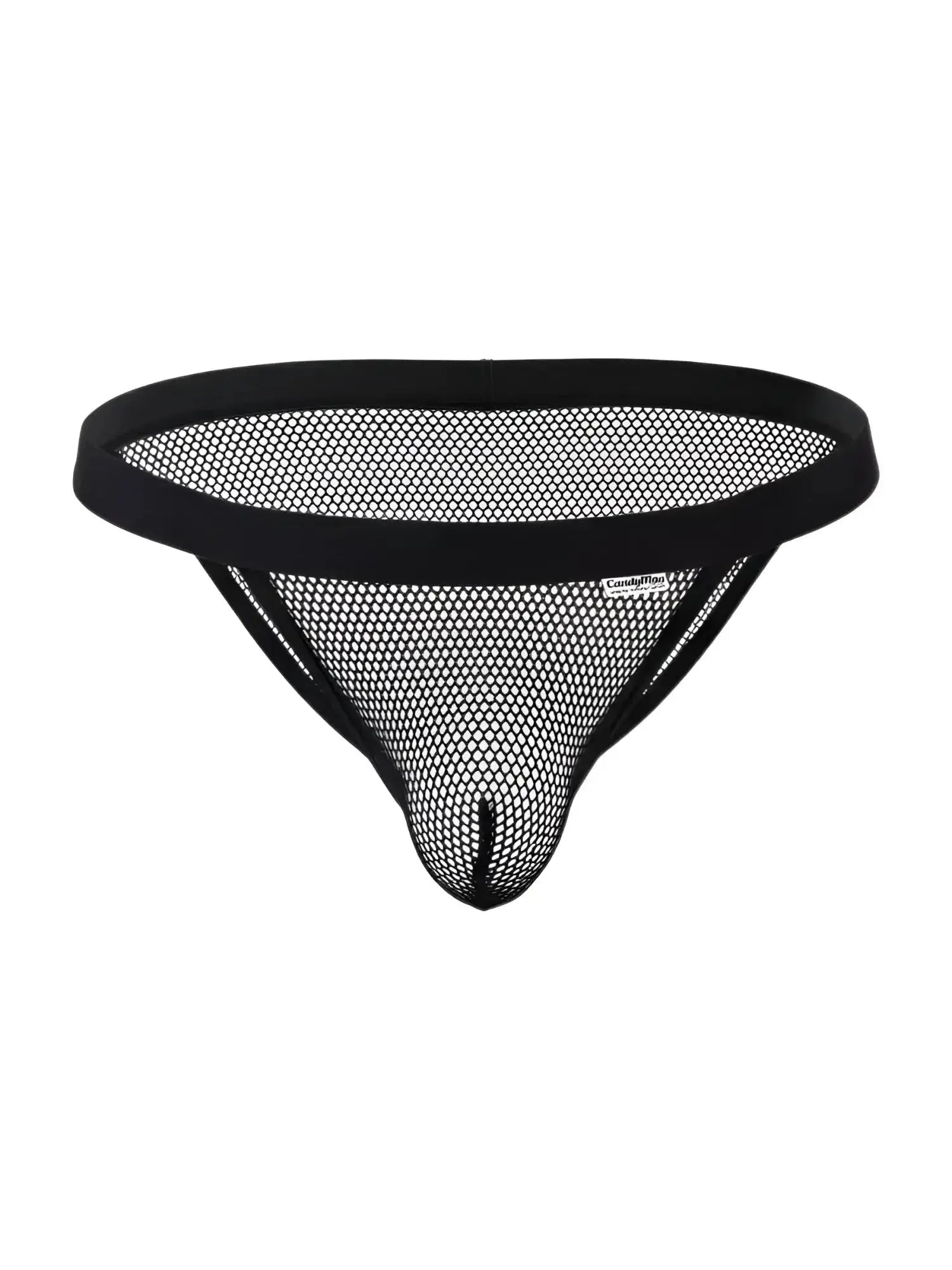 CandyMan 99933 black mesh bikini underwear, front view.