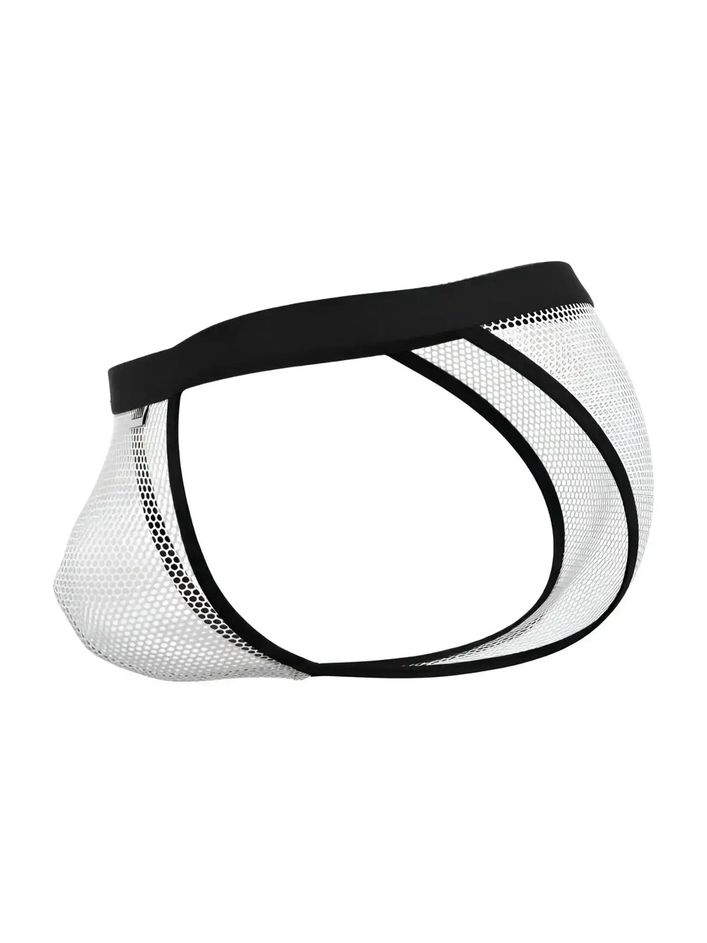 CandyMan 99933 bikini in white mesh, side profile view of underwear on a white background.