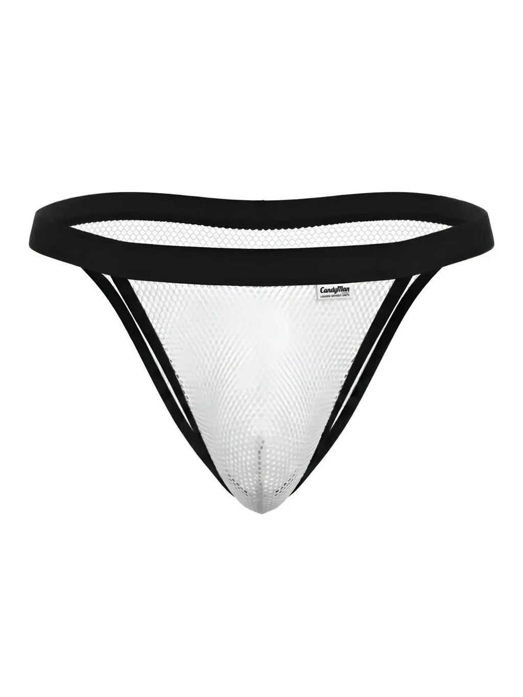 Front view of the CandyMan 99933 white mesh bikini underwear.