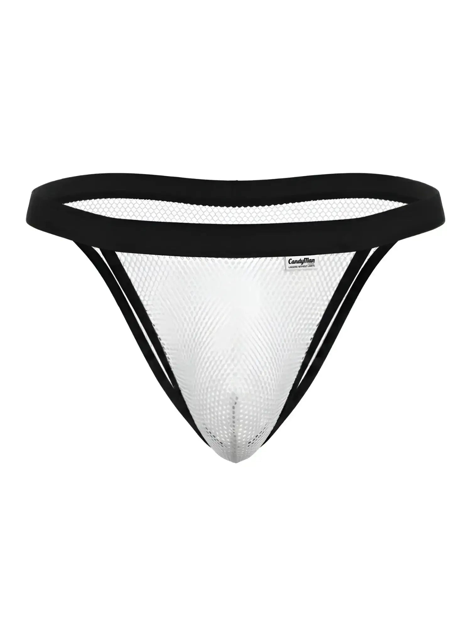 Front view of the CandyMan 99933 white mesh bikini underwear.