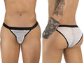 CandyMan 99933 white mesh bikini, front and back views on a model.