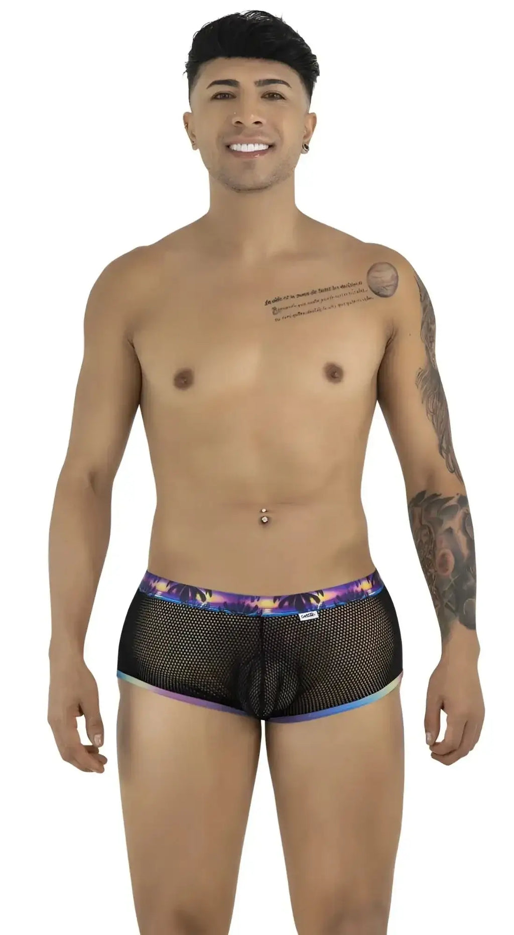 CandyMan 99934 black mesh trunks, front view on a model.