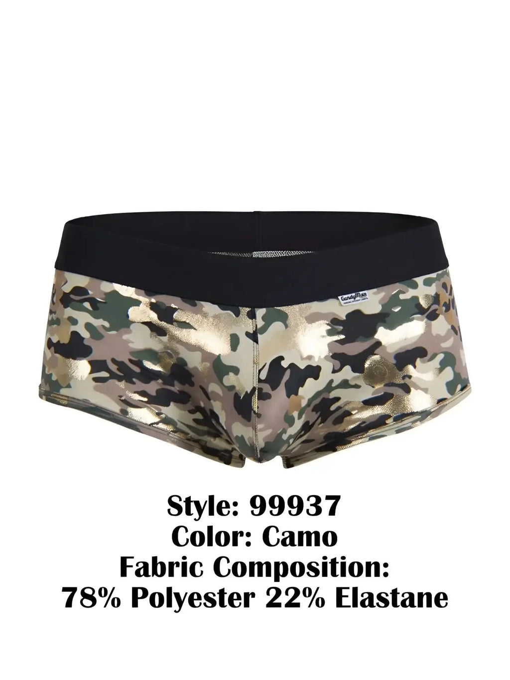 CandyMan 99937 metallic camo trunks, front view on a plain white background.