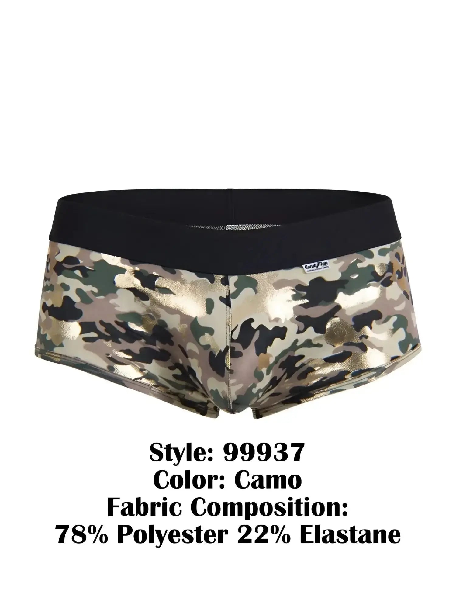 CandyMan 99937 metallic camo trunks, front view on a plain white background.