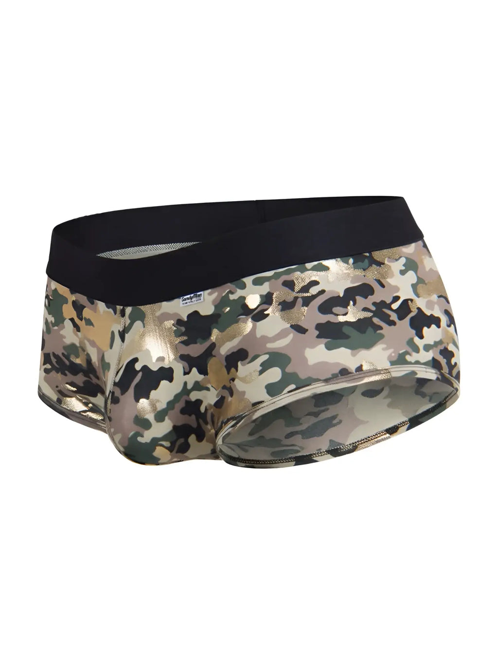 CandyMan 99937 camo trunks in a front-angle view, featuring a metallic finish and black waistband.
