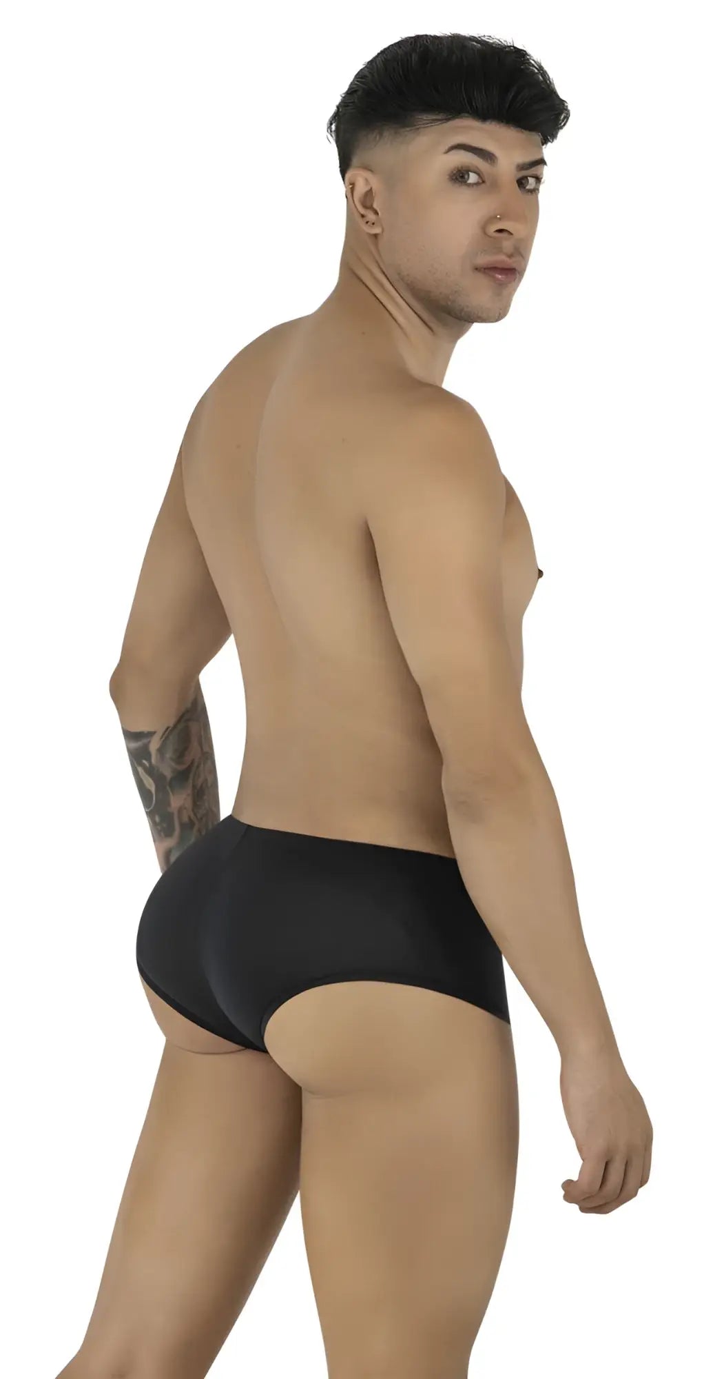 CandyMan 99943 black trunks featuring a sleek, solid-colored design and form-fitting cut shown from the back.