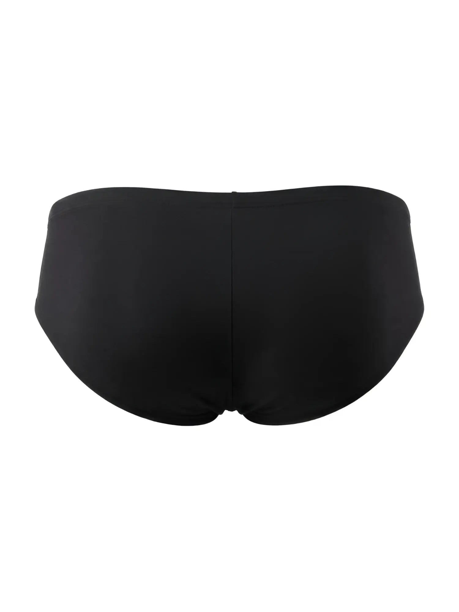 Back view of CandyMan 99943 solid black trunks with a center seam and smooth, minimalist design.