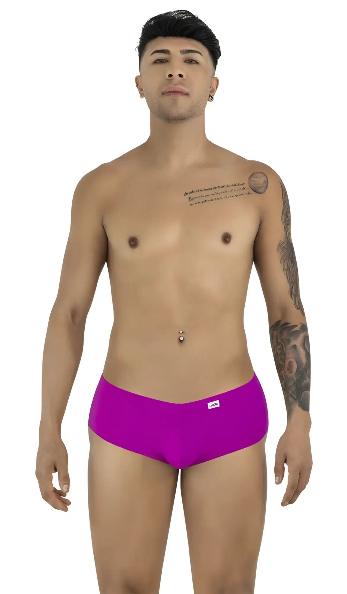 CandyMan magenta low-rise trunks featuring a smooth, form-fitting design and a small branded white tab on the hip.