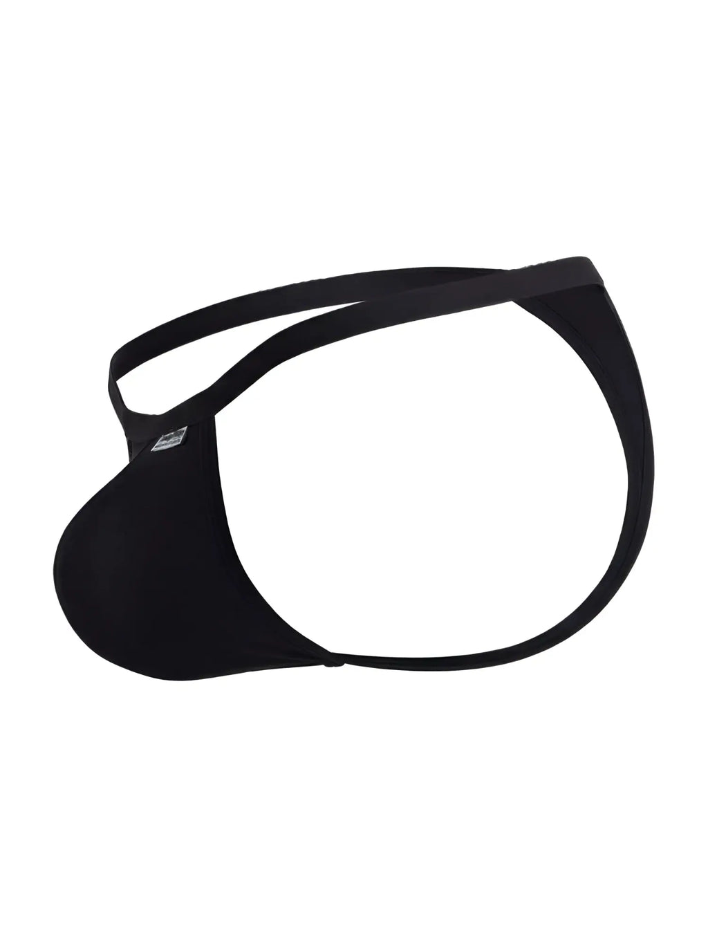 CandyMan black minimalist thong with a contoured pouch and slim elastic side straps.