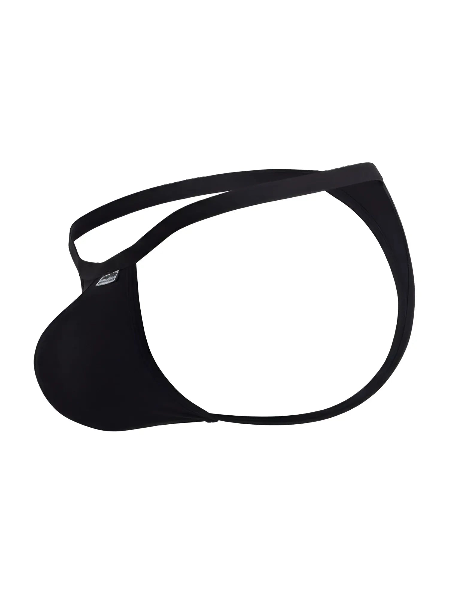 CandyMan black minimalist thong with a contoured pouch and slim elastic side straps.