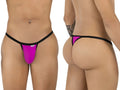 CandyMan magenta g-string thong with thin black elastic waistband and trim, shown from front and back views.