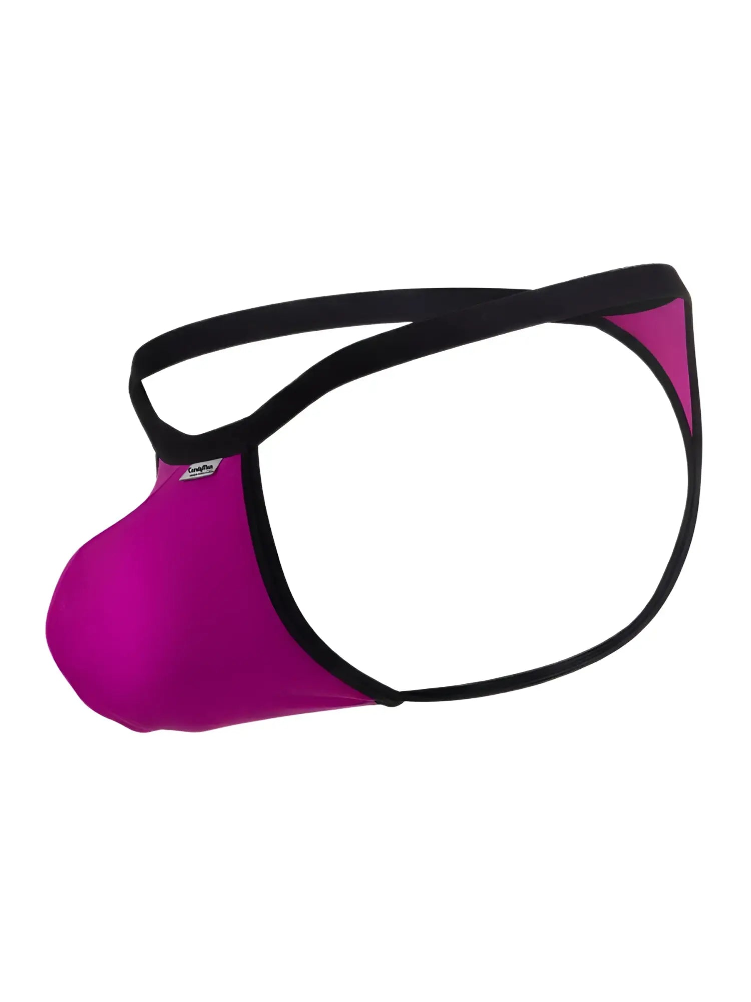 CandyMan magenta g-string thong featuring a contoured pouch and black elastic trim.