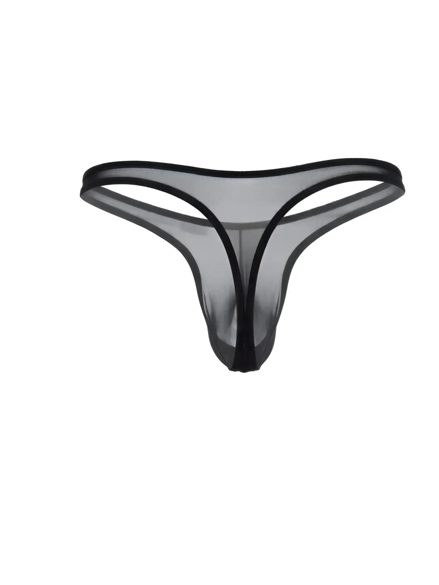 CandyMan black mesh G-string thong with sheer fabric and thin waistband.
