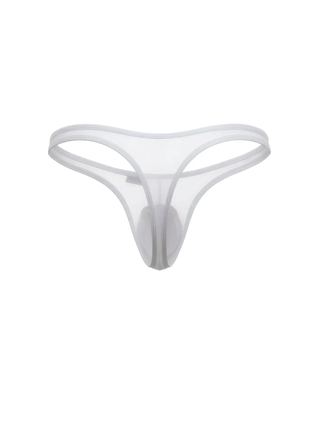 CandyMan white sheer mesh thong with a minimalist g-string design and contoured front pouch.