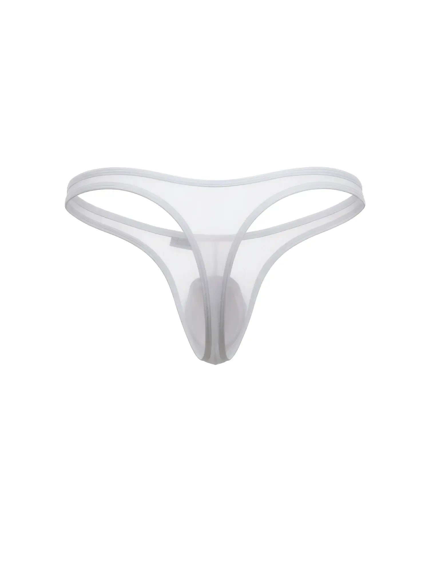 CandyMan white mesh thong with a minimalist, translucent design and thin elastic waistband.