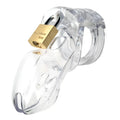 Clear plastic cb-x cockcage cb-3000 with gold-colored master brand lock for secure chastity play