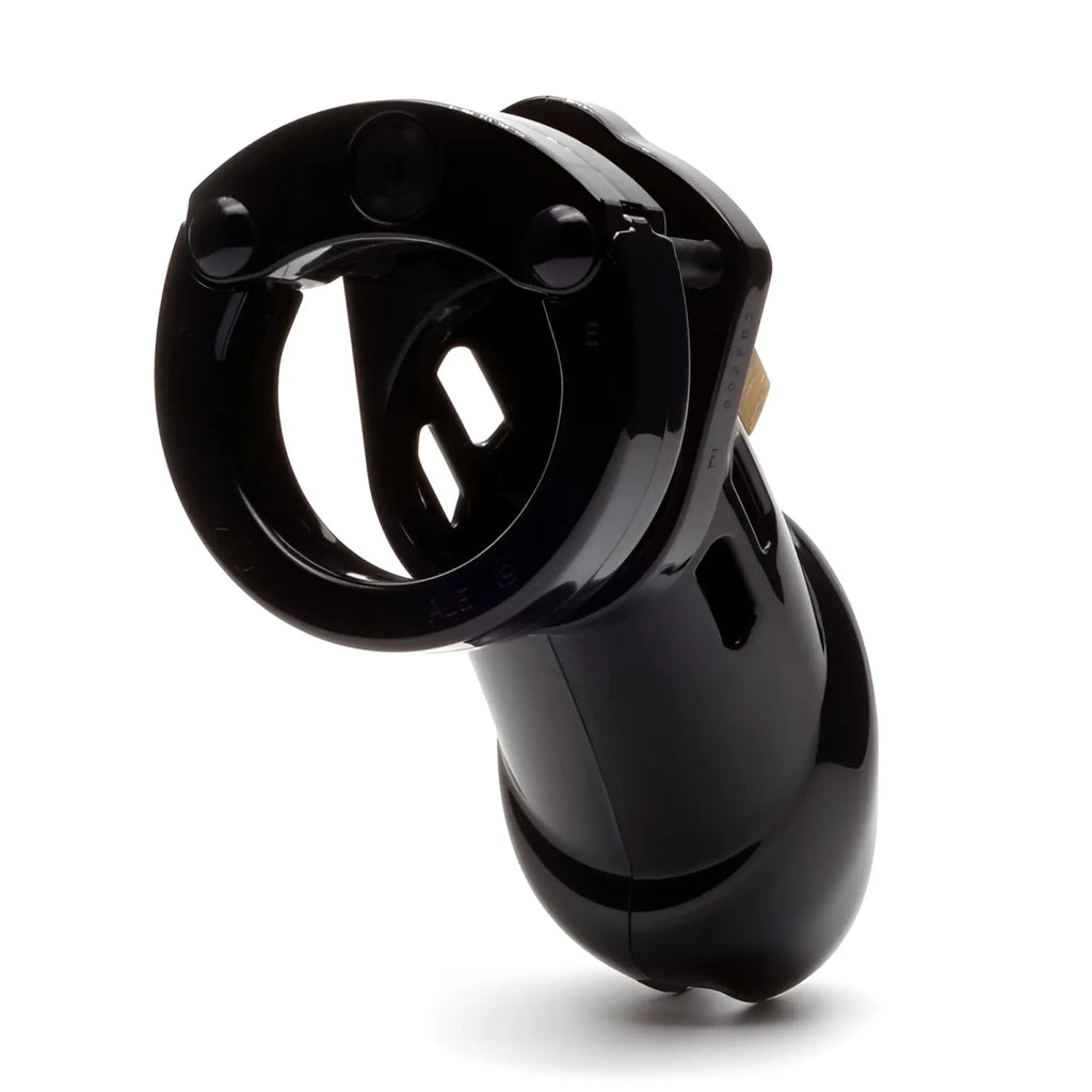 Black glossy plastic cockcage cb-x cb-6000 with circular ring and internal design for secure wear
