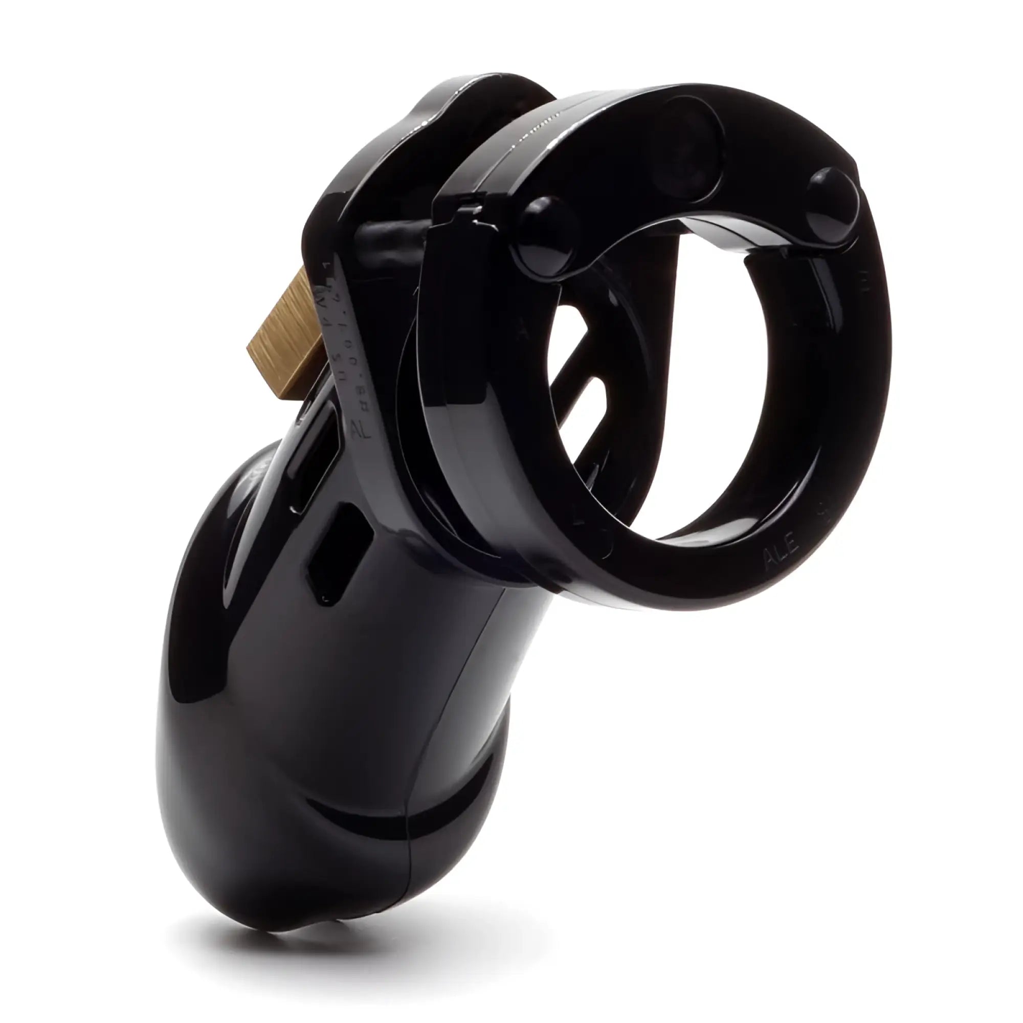 Black plastic chastity cage cbx cockcage cb6000 with gold metal clasp for secure male restraint use