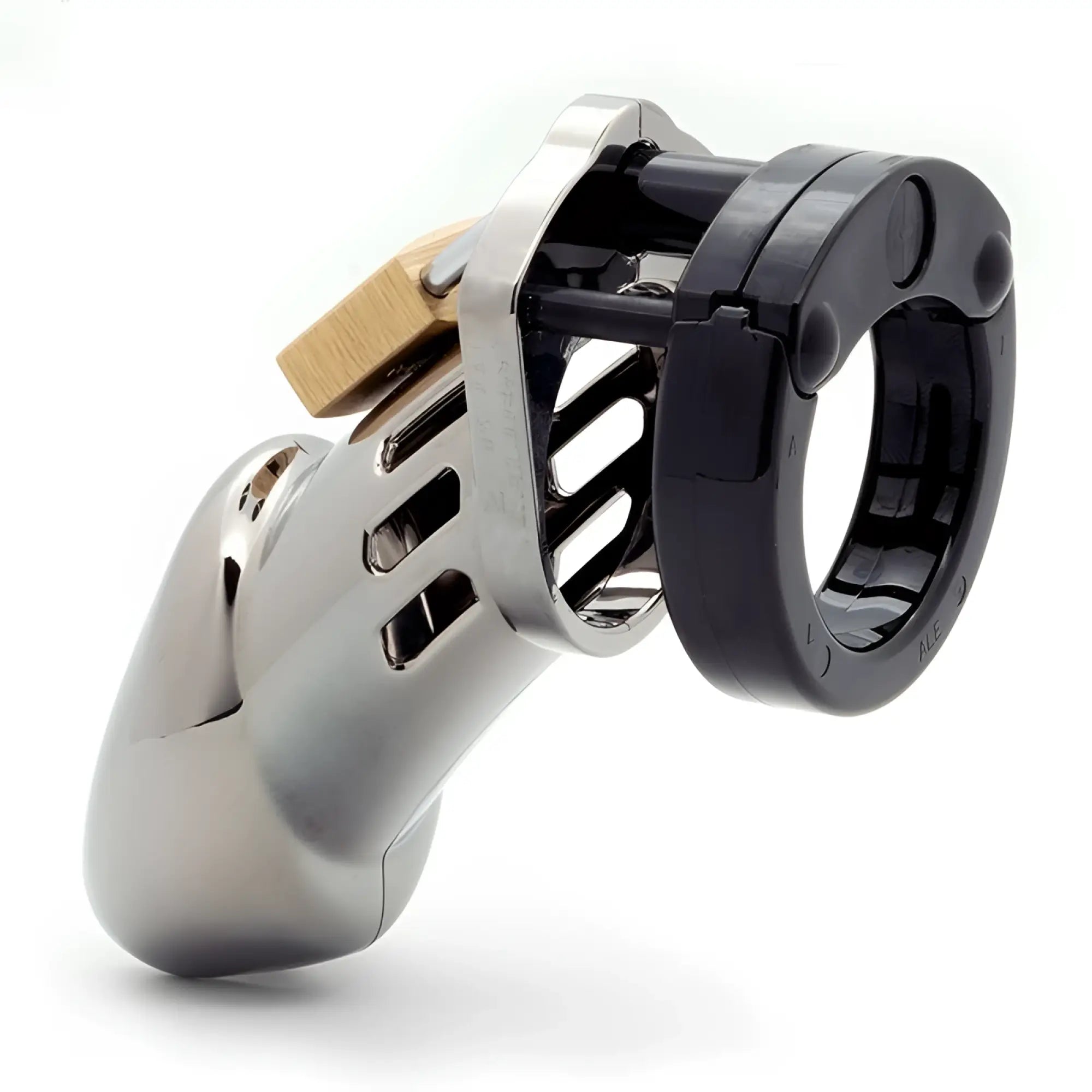 Silver and black cb-x cockcage cb-6000 chrome chastity cage with brass lock for secure wear
