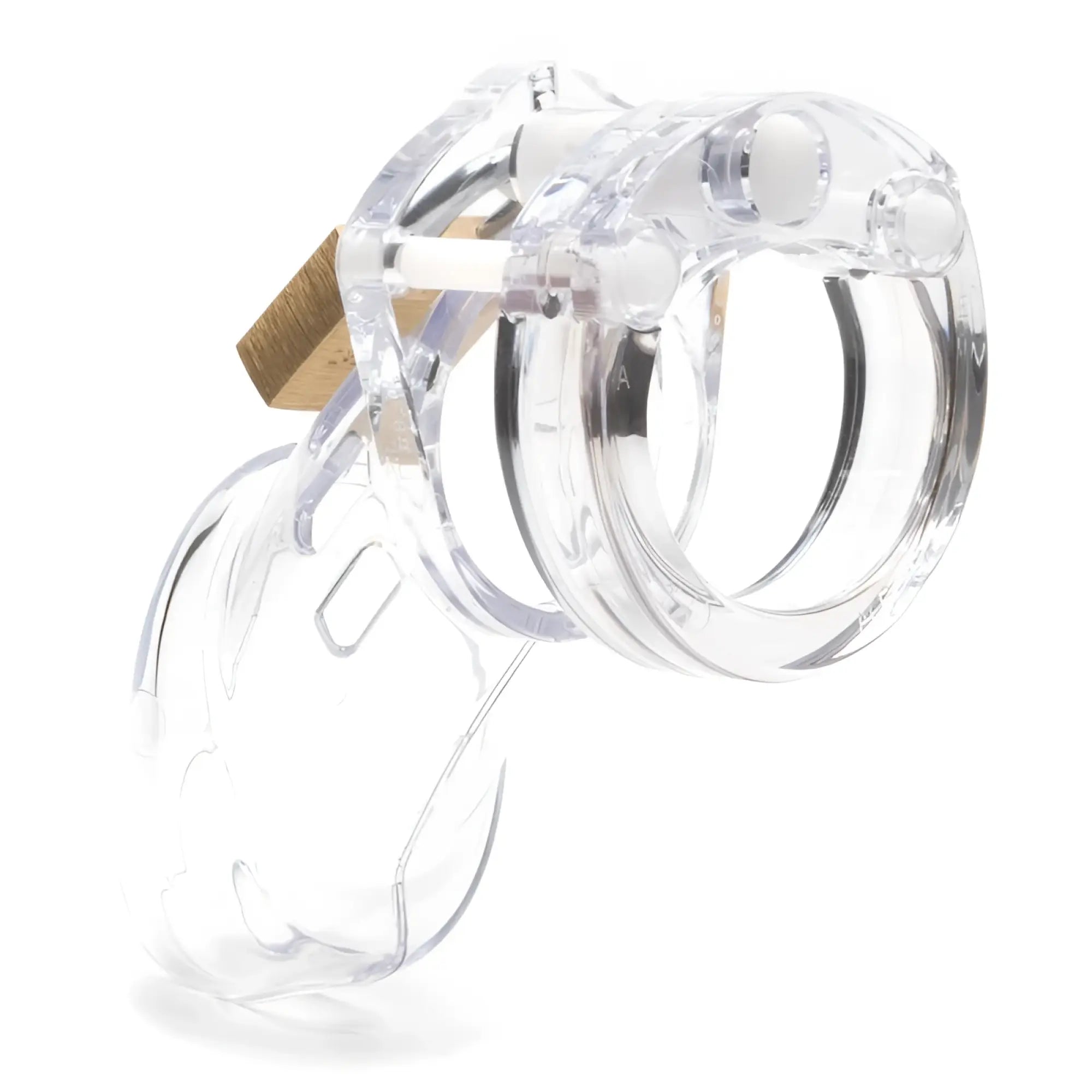 Clear plastic chastity cage cb-x cockcage cb-6000 clear with a gold-colored lock for secure wear