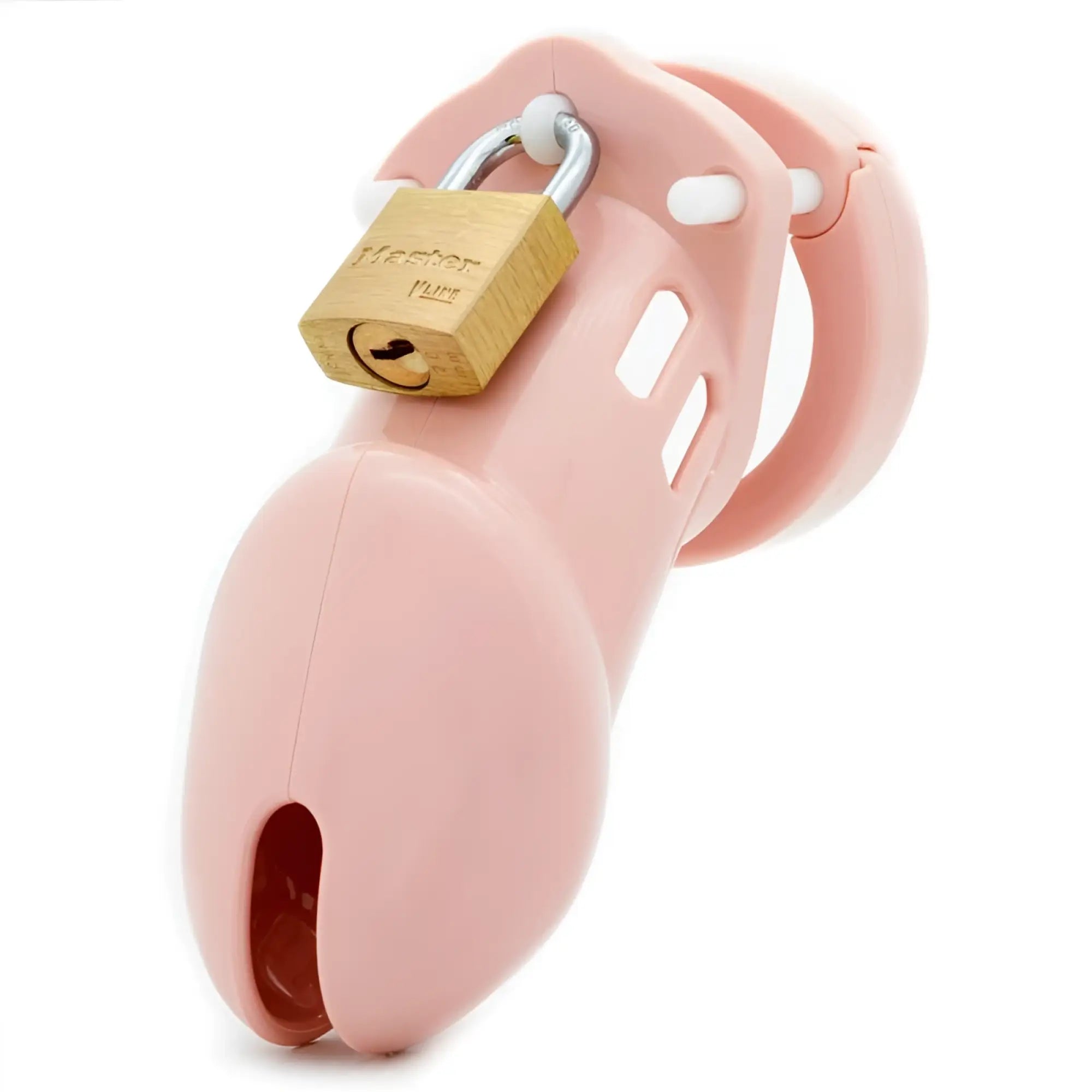 Pink plastic cockcage chastity device cb-x cb-6000 with brass master brand lock for secure wear