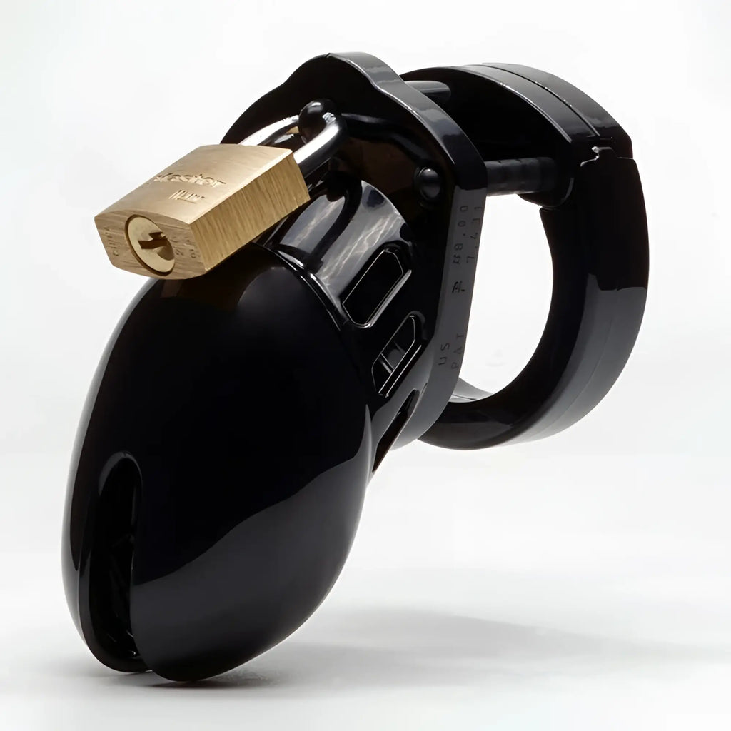 Black glossy CB-X Cockcage CB-6000S cock cage with gold-colored padlock for secure male chastity