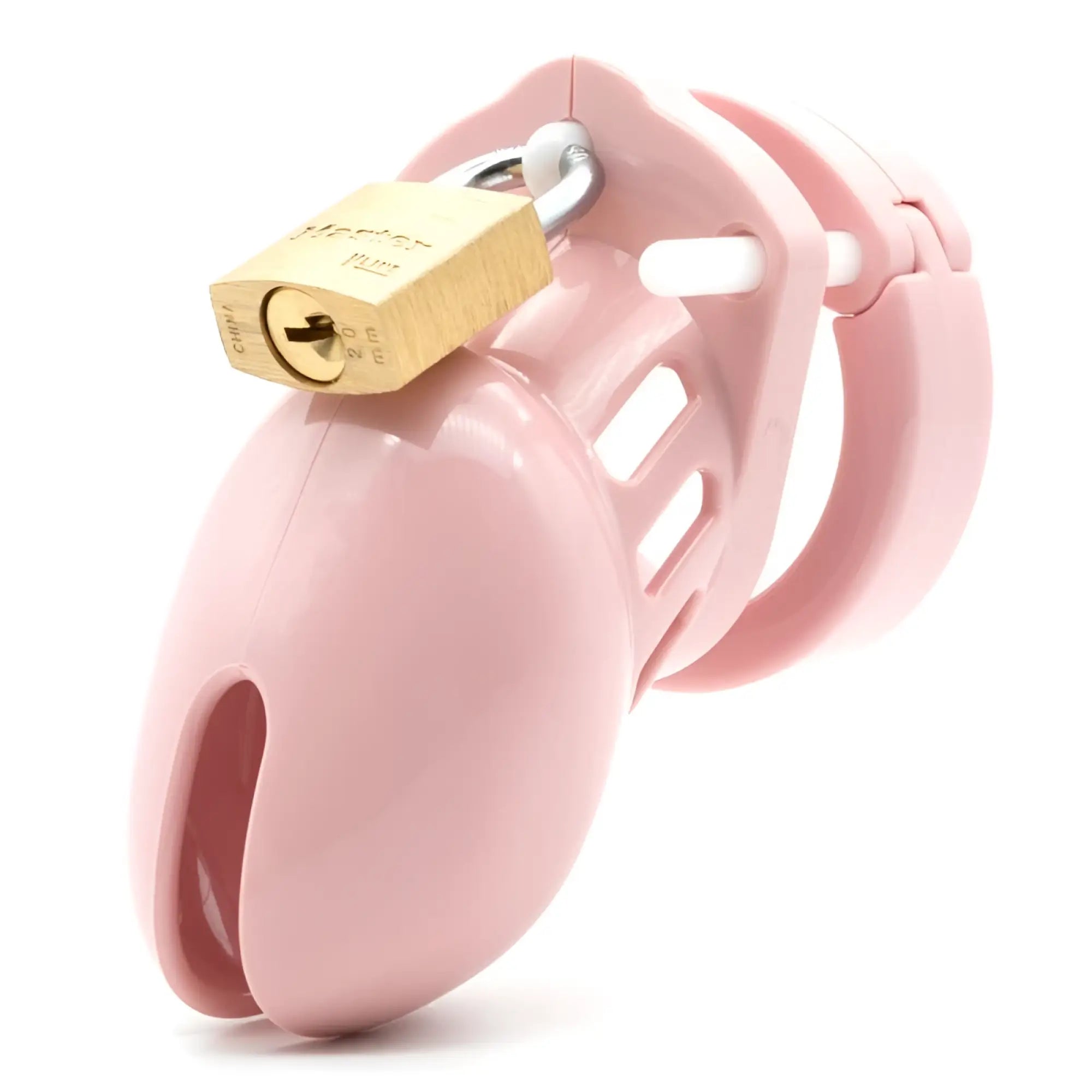 Pink cb-x cockcage cb-6000s made of plastic with a gold-colored metal lock for secure chastity play