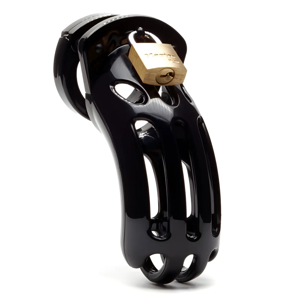 Cb-x cockcage the curve black black glossy metal chastity cage with gold-colored padlock for secure wear