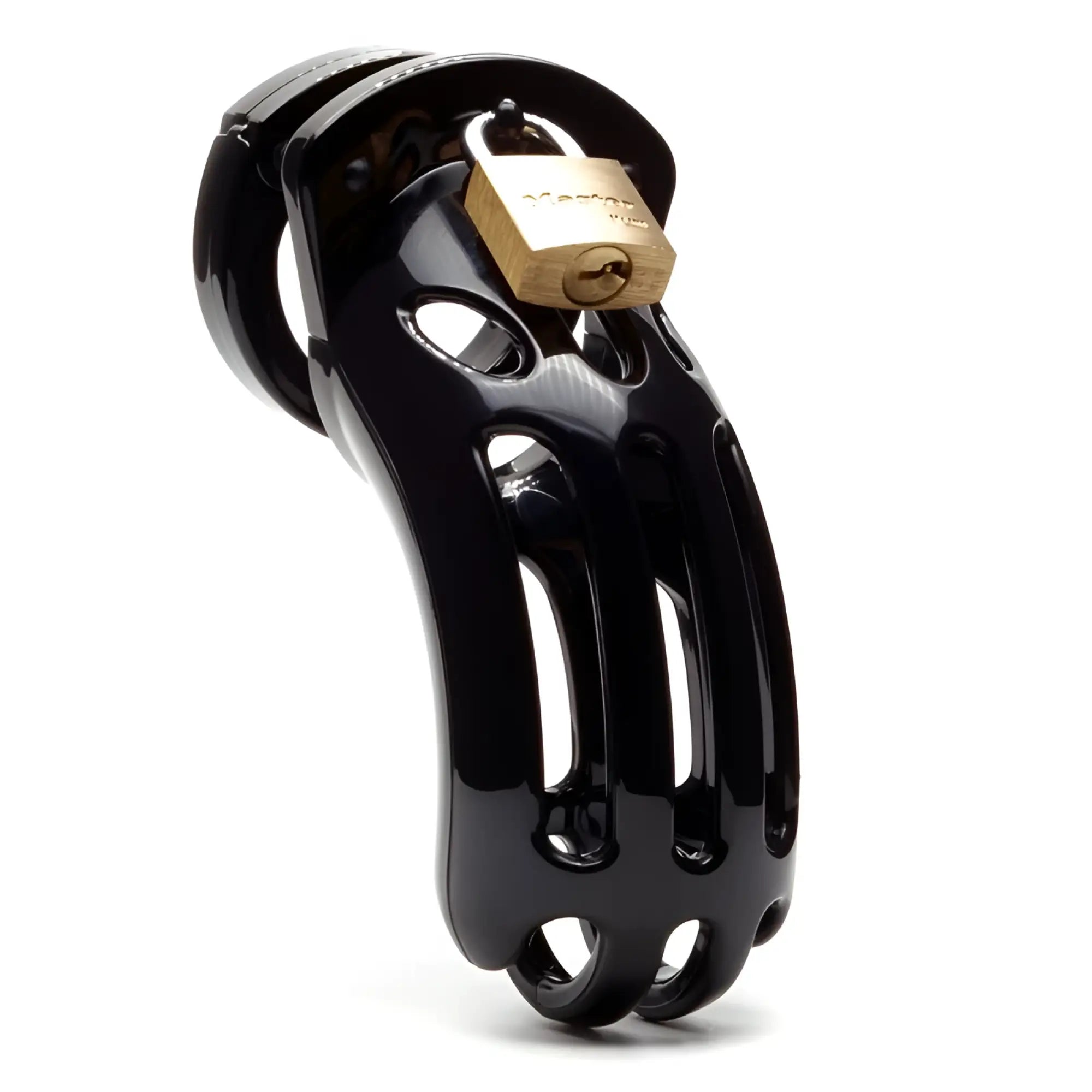 Cb-x cockcage the curve black black glossy metal chastity cage with gold-colored padlock for secure wear