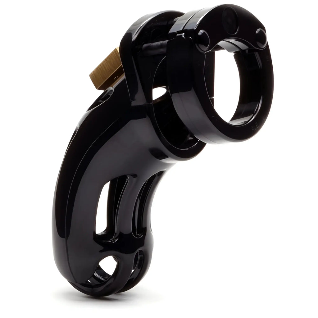 Cb-x cockcage the curve black glossy plastic chastity cage with gold metal clasp for secure wear