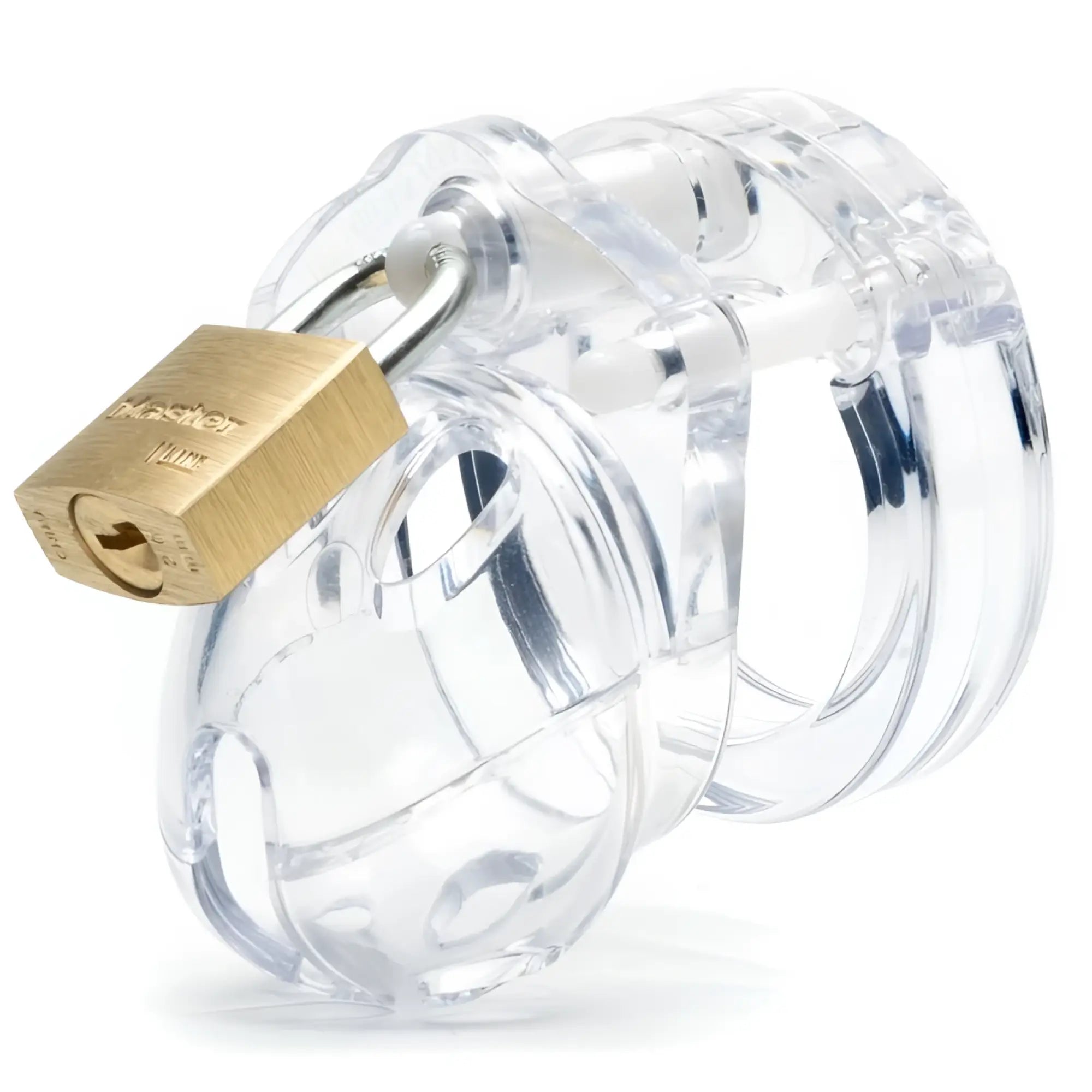 Clear acrylic cockcage mini me clear chastity cage with brass padlock for secure wear and discreet design