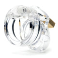 Clear plastic cb-x cockcage mini-me clear chastity cage with gold-colored metal lock for secure wear