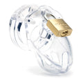 Clear plastic cb-x cockcage mr stubb with gold-colored brass padlock for secure wear and comfort