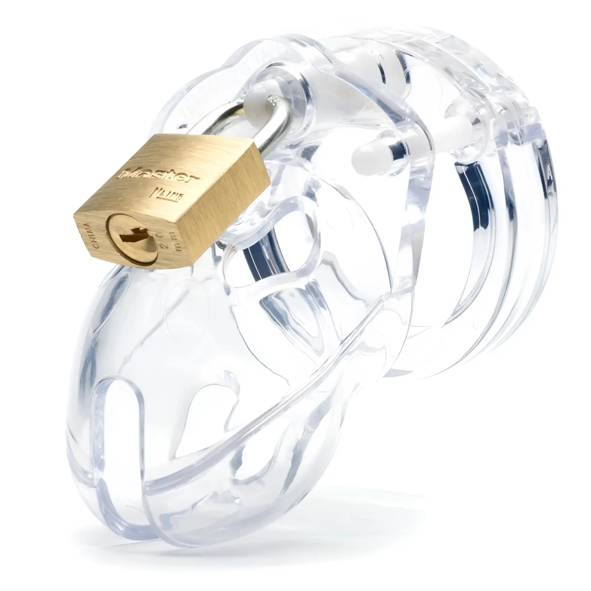 Cb-x cockcage mr stubb clear clear plastic chastity cage with gold-colored master lock padlock secure design