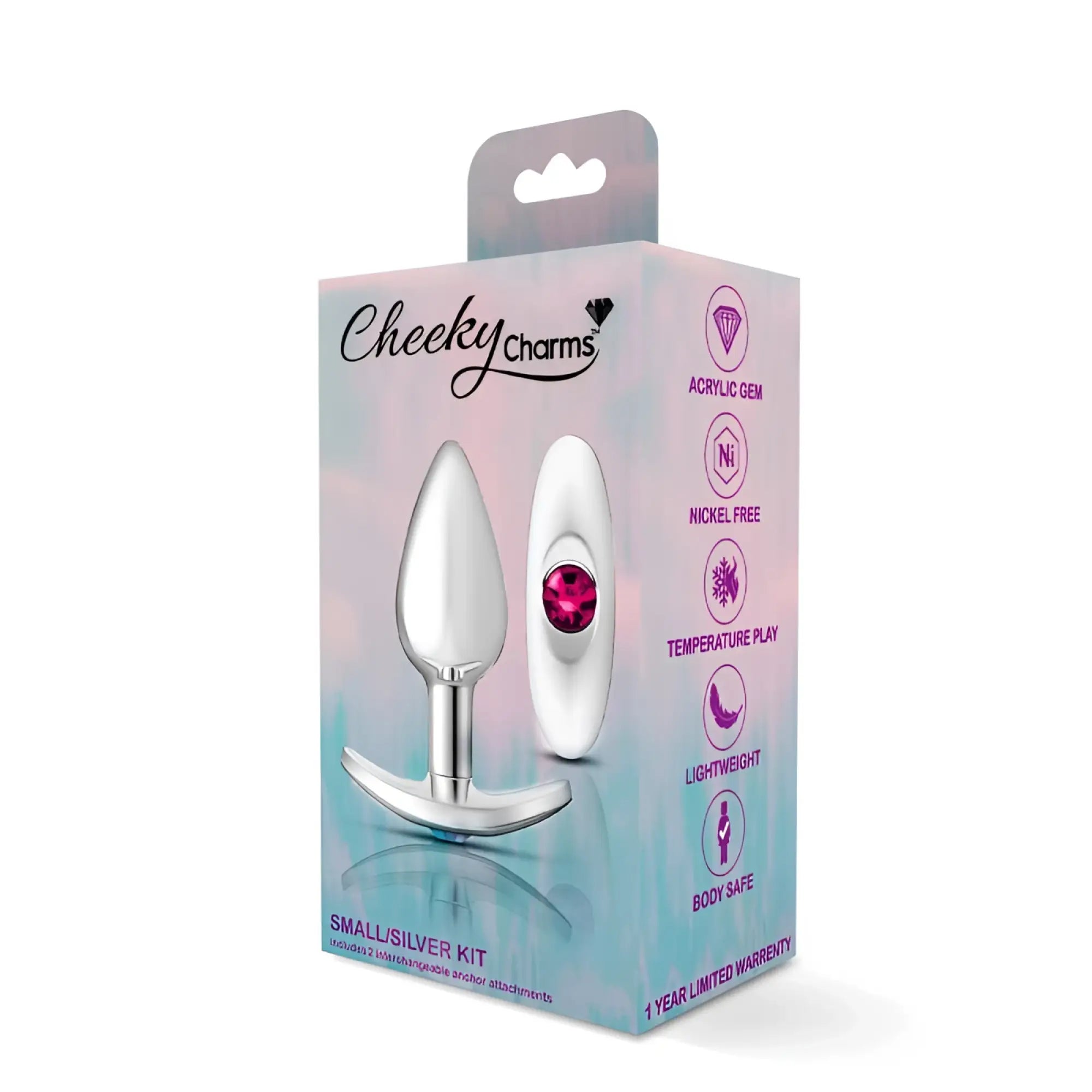 Silver anal plug with pink acrylic gem base from cheeky charms small silver kit in silver anchor butt plug teal jewel kit